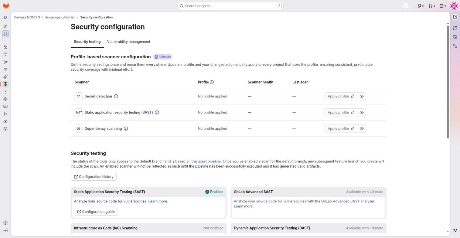 Security configuration page listing scanners and their status