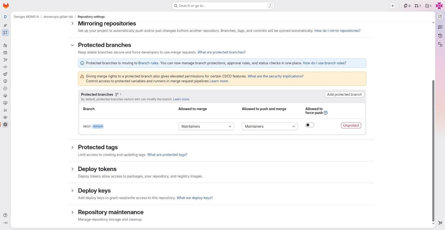 Protected branches settings for main