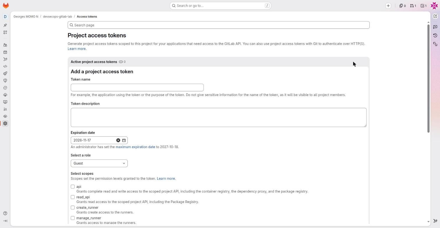 Add new project access token form with name, expiration, role and scopes
